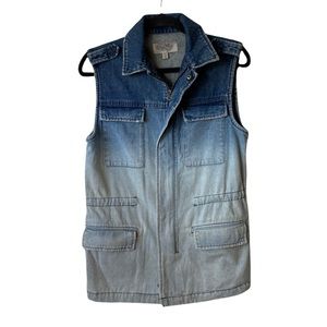 Urban Outfitters Denim Vest Size XS Ecoté Blue Ombré Military Style Full Zip